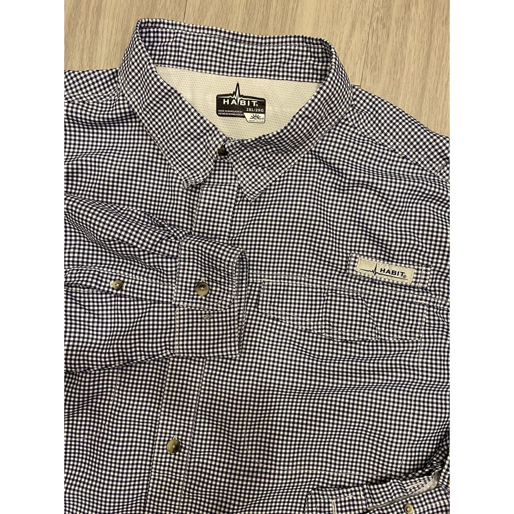 Habit Men's 2XL Blue Fishing Shirt Vented Zip Pocket UPF40+ Solar Factor